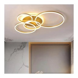 Lustra LED LYRA 220W cu telecomanda, 4 cercuri, dimabila, auriu periat
