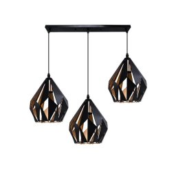 Pendul Orcus cu 3 socluri E27, design geometric auriu-negru, inaltime reglabila
