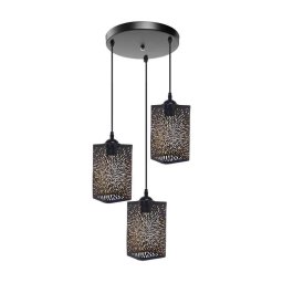 Pendul Izaria cu 3 surse E27, negru-auriu, metal, design modern, inaltime 110 cm