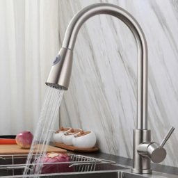 Baterie de bucatarie cu dus extractibil, inox SUS304 satinat, 40 cm, CF017
