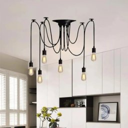 Pendul tip paianjen negru din metal, 6xE27, înaltime reglabila 150 cm