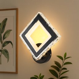 Aplica LED TERRANO patrata cu cristale, 24W, 3 temperaturi lumina, negru-inox
