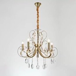Candelabru Gordon auriu cu cristale, 5 surse E14, pentru living/hol
