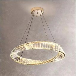 Lustra LED suspendata CAIRO 36W cu telecomanda si cristale, auriu lucios, 1 cerc