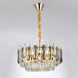 Candelabru Elros auriu cu cristale K9, 8xE27, pentru living si dormitor