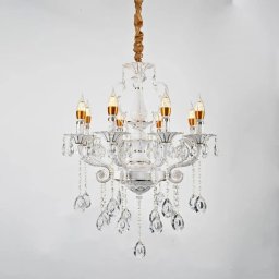 Candelabru din cristal Bruhier, 8x E14, Ø65 cm, alb-auriu, inaltime reglabila