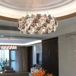 Candelabru Arian din cristal K9, auriu, 6x E27, pentru living si dormitor