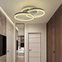 Lustra LED LYRA 120W cu telecomanda, 2 cercuri, dimabila, lumina C/R/N, crom lucios