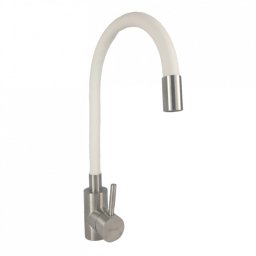 Baterie de bucatarie MIXXUS SUS-011 alba, din inox, cu monocomanda si racorduri