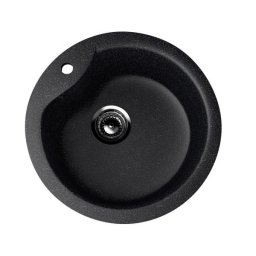 Chiuveta rotunda din compozit negru ECOSTONE ES-12-308, cu preaplin
