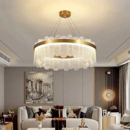 Candelabru LED Alonzo 93W dimabil cu telecomanda, diametru 60 cm, auriu