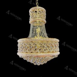 Candelabru Selim auriu cu cristal K9, 14xE14, pentru living si dormitor