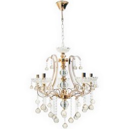 Candelabru Ari auriu cu cristale K9, 5xE14, pentru interior, design elegant
