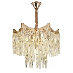 Candelabru Bellamy din cristal cu finisaj auriu, 5 surse E27, Ø40 cm