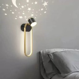 Aplica LED Hayden 20W negru-auriu cu proiectie de stelute, pentru interior