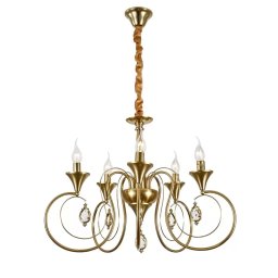 Candelabru din cristal Frederick, auriu antichizat, 5xE14, Ø45 cm, înaltime reglabila