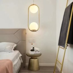 Pendul Josiah cu 2 surse E27, glob din sticla alba si finisaj auriu, 140 cm