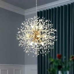 Candelabru din cristal Schonbrunn, 9x G9, diametru 49 cm, auriu lucios, inaltime reglabila