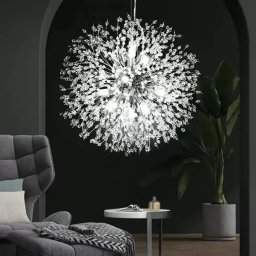 Pendul din cristal Ricky, argintiu, 12x G9, Ø50 cm – elegant pentru living si dormitor