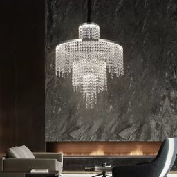 Candelabru LED din cristal Oscar 59W, dimabil cu telecomanda, argintiu