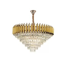 Candelabru Russell din cristal, 12x E27, auriu mat, diametru 80 cm