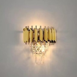 Aplica de perete Roy cu cristal transparent, 2x E27, finisaj auriu elegant