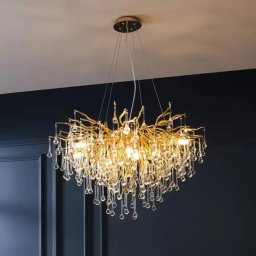Candelabru din cristal Nathanael, auriu lucios, 7x G9, 60 cm