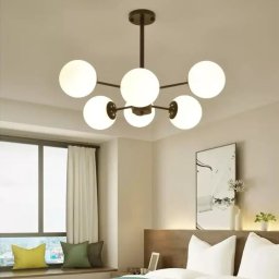 Lustra moderna Koen cu 6 globuri, negru mat, soclu E27, 90 cm
