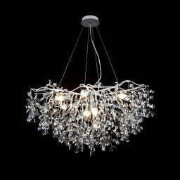 Candelabru Connan cu cristale, 6xE14, finisaj alb-argintiu, pentru living