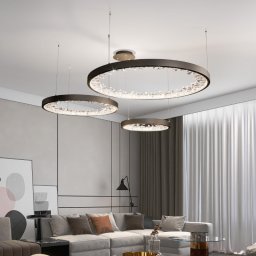 Lustra LED suspendata 80W cu telecomanda, 3 cercuri si cristale K9, neagra