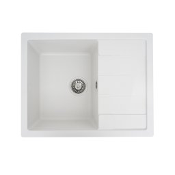 Chiuveta bucatarie din granit compozit Elefant Premium Intenso, alba, cu sifon
