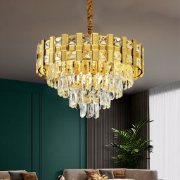 Candelabru din cristal BRAN Eleganza, 8xE14, Ø50 cm, auriu lucios, înaltime reglabila