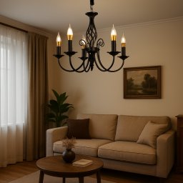 Candelabru Perla negru cu cristale, 5xE14, diametru 49 cm, înaltime reglabila