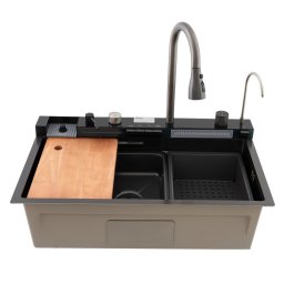Chiuveta bucatarie multifunctionala inox nano black 75x46, set complet MIXXUS