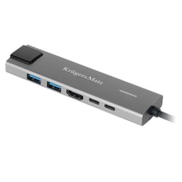 Hub adaptor USB-C Kruger&Matz cu HDMI 4K, RJ45, 2x USB 3.0 si PD 100W
