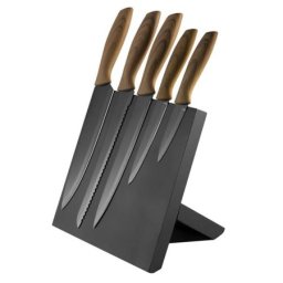 Set 5 cutite de bucatarie cu maner din lemn si suport magnetic Platinet