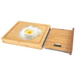 Cantar de bucatarie PEM cu blat din bambus si ecran LCD, 38 cm, 5 kg