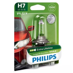 Bec auto H7 Philips LongLife EcoVision 12V 55W, durata pana la 1500 ore