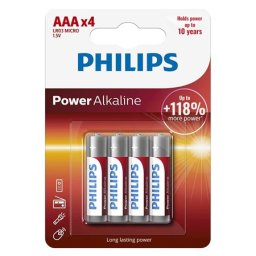 Baterii Philips Power Alkaline AAA LR03 1,5V, blister 4 bucati