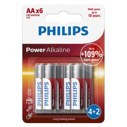 Baterii alcaline Philips Power AA LR6 1.5V, blister 6 bucati