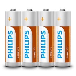Set baterii Philips LongLife AA R6 alcaline, 4 bucati pentru dispozitive zilnice