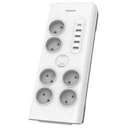 Prelungitor Philips cu protectie la supratensiune, 6 prize, 5 USB, cablu 2 m