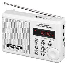 Radio portabil Sencor alb cu MP3, USB si slot MicroSD, autonomie 10 ore