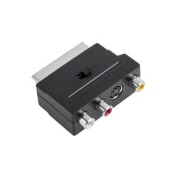 Adaptor Scart la 3 RCA + S-Video (SVHS), cu comutator IN/OUT