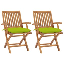 Scaune gradina cu perne verde aprins, 2 buc., lemn masiv de tec GartenMobel Dekor