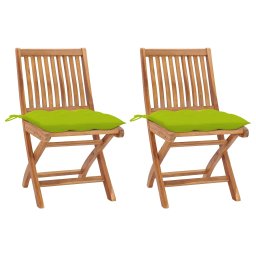 Scaune gradina cu perne verde aprins, 2 buc., lemn masiv de tec GartenMobel Dekor