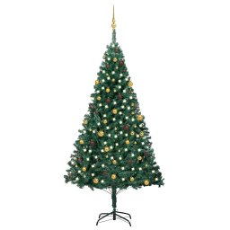 Brad Craciun artificial pre-iluminat, set globuri, verde 240 cm GartenMobel Dekor