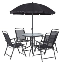 Set mobilier gradina Leticia Grey: masa cu sticla securizata, 4 scaune si umbrela 180 cm