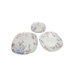 Set masa din portelan 18 piese Homefavour, farfurii patrate cu flori lila