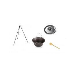 Set ceaun din fonta 15 L cu trepied 1,2 m, capac si lingura de lemn 40 cm